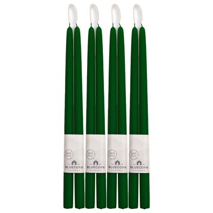 Clearance Candles - 4-Pair 16" Moss Green Hand-Dipped beeswax tapers with white background