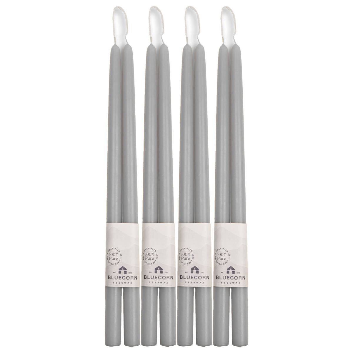 Clearance Candles - 4-Pair 16" Gray Hand-Dipped beeswax tapers with white background