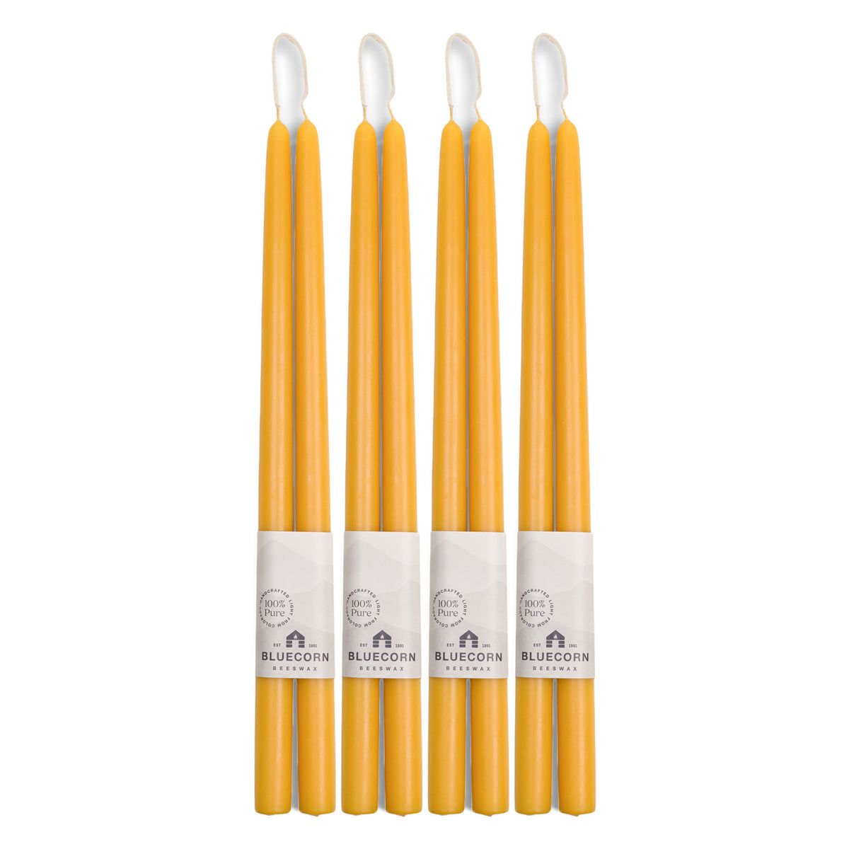 Clearance Candles - 4-Pair 16" Yellow Hand-Dipped beeswax tapers with white background