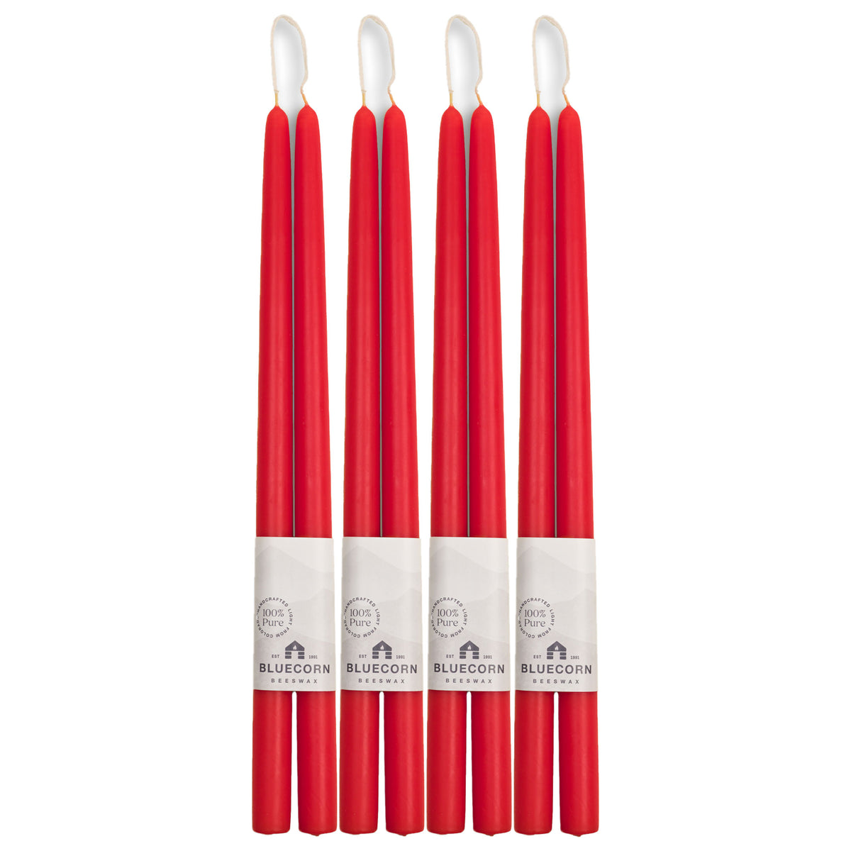 Clearance Candles - 4-Pair 16" Red Hand-Dipped beeswax tapers with white background