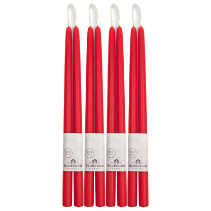 Clearance Candles - 4-Pair 16" Red Hand-Dipped beeswax tapers with white background
