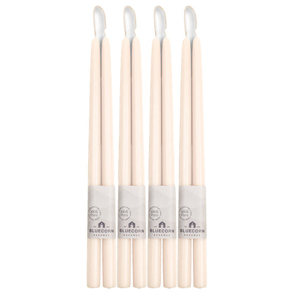 Clearance Candles - 4-Pair 16" Ivory White Hand-Dipped beeswax tapers with white background