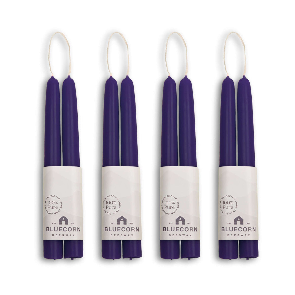 Clearance Candles - 4-Pair Dark Purple Hand-Dipped beeswax tapers with white background