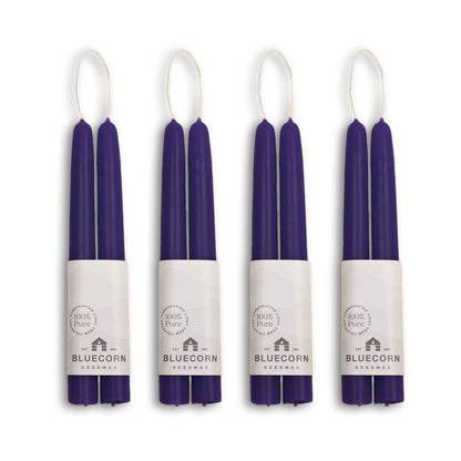 Clearance Candles - 4-Pair Dark Purple Hand-Dipped beeswax tapers with white background