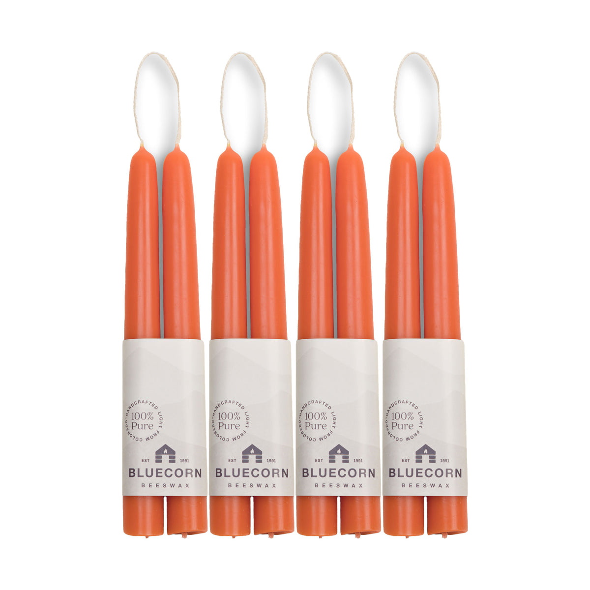 Clearance Candles - 4-Pair 8" Apricot Hand-Dipped beeswax tapers with white background