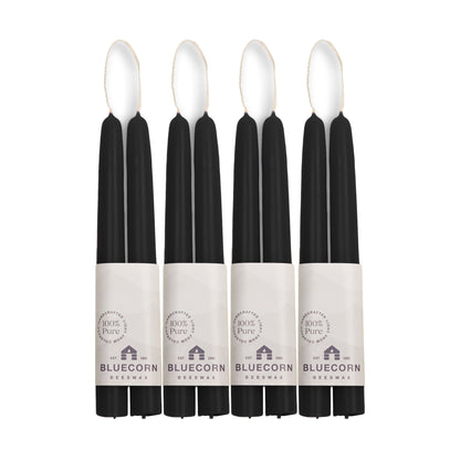 Clearance Candles - 4-Pair 8" Black Hand-Dipped beeswax tapers with white background