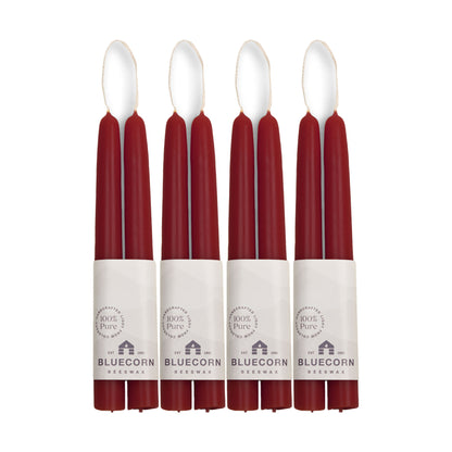 Clearance Candles - 4-Pair 8" Burgundy Hand-Dipped beeswax tapers with white background
