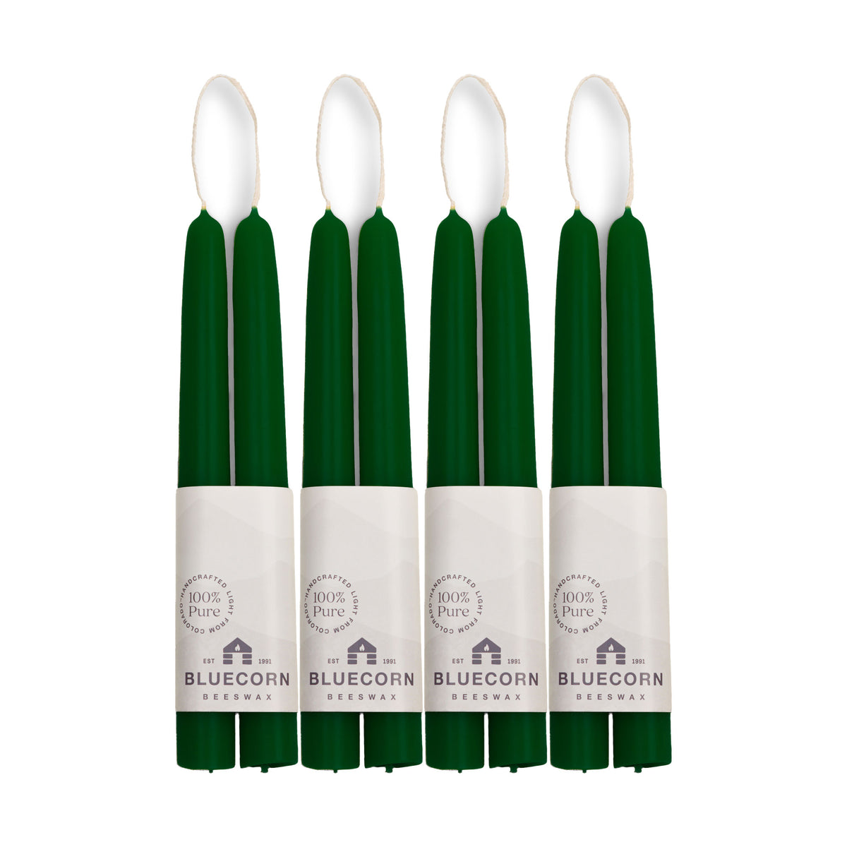 Clearance Candles - 4-Pair 8" Moss Hand-Dipped beeswax tapers with white background