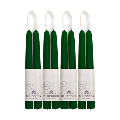 Clearance Candles - 4-Pair 8" Moss Hand-Dipped beeswax tapers with white background