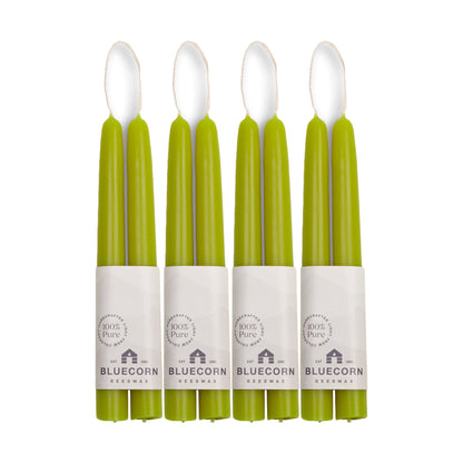 Clearance Candles - 4-Pair 8" Pistachio Hand-Dipped beeswax tapers with white background