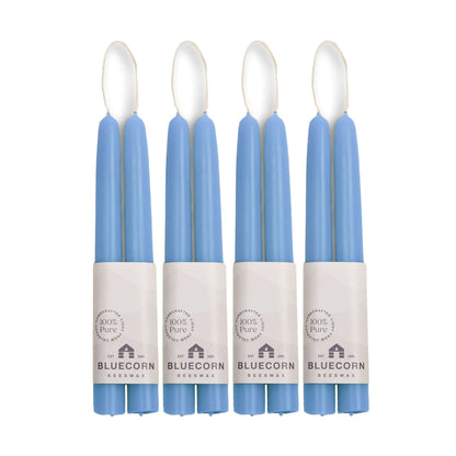 Clearance Candles - 4-Pair light blue Hand-Dipped beeswax tapers with white background