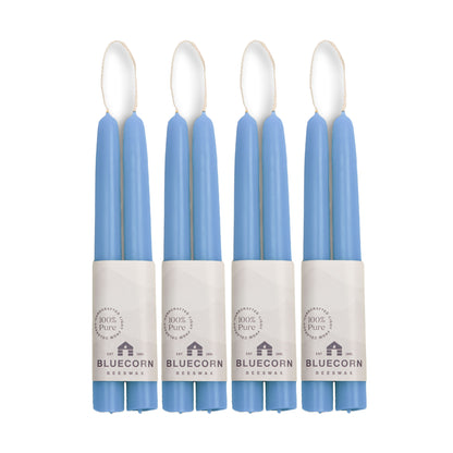 Clearance Candles - 4-Pair Light Blue Hand-Dipped beeswax tapers with white background