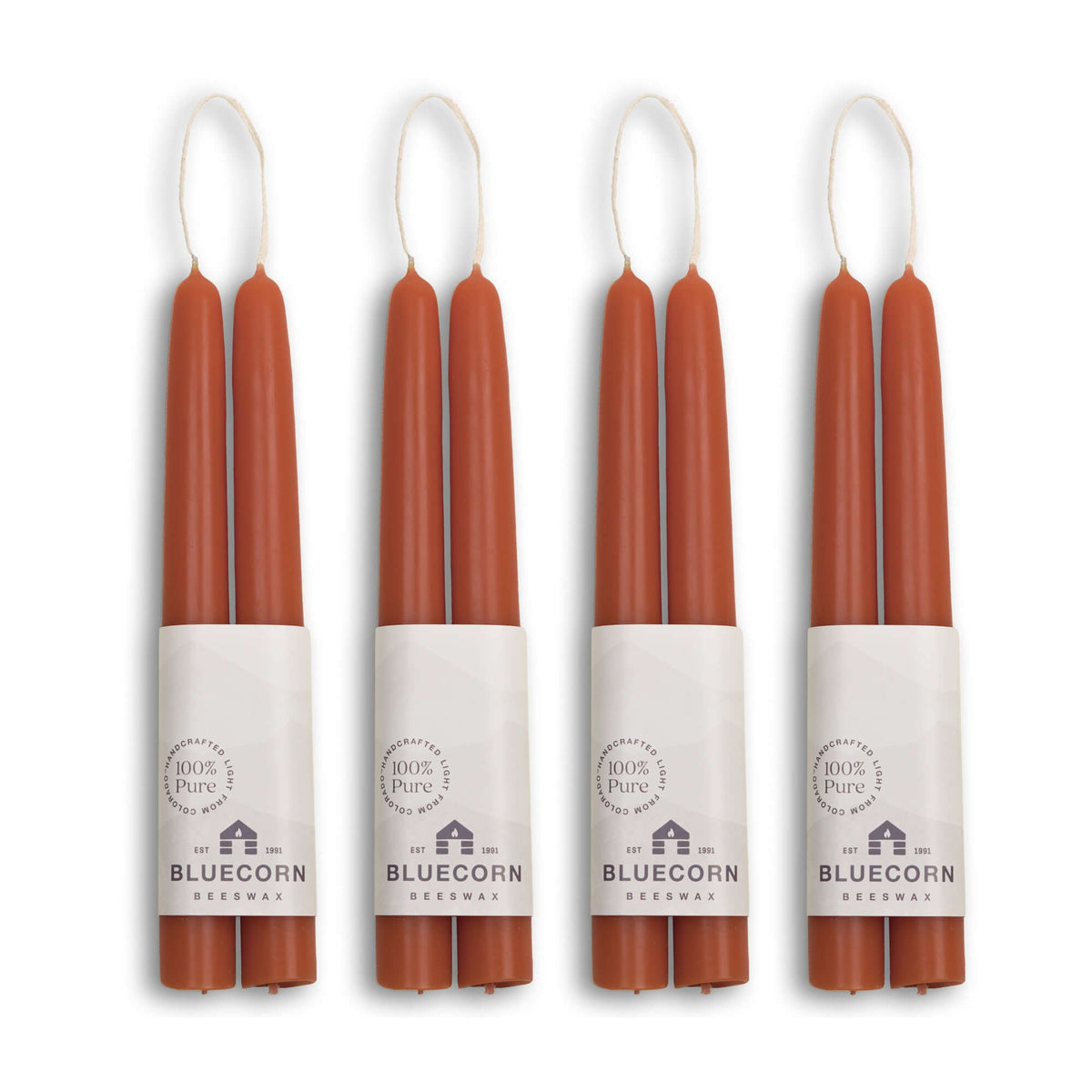 Clearance Candles - 4-Pair Terracotta Hand-Dipped beeswax tapers with white background