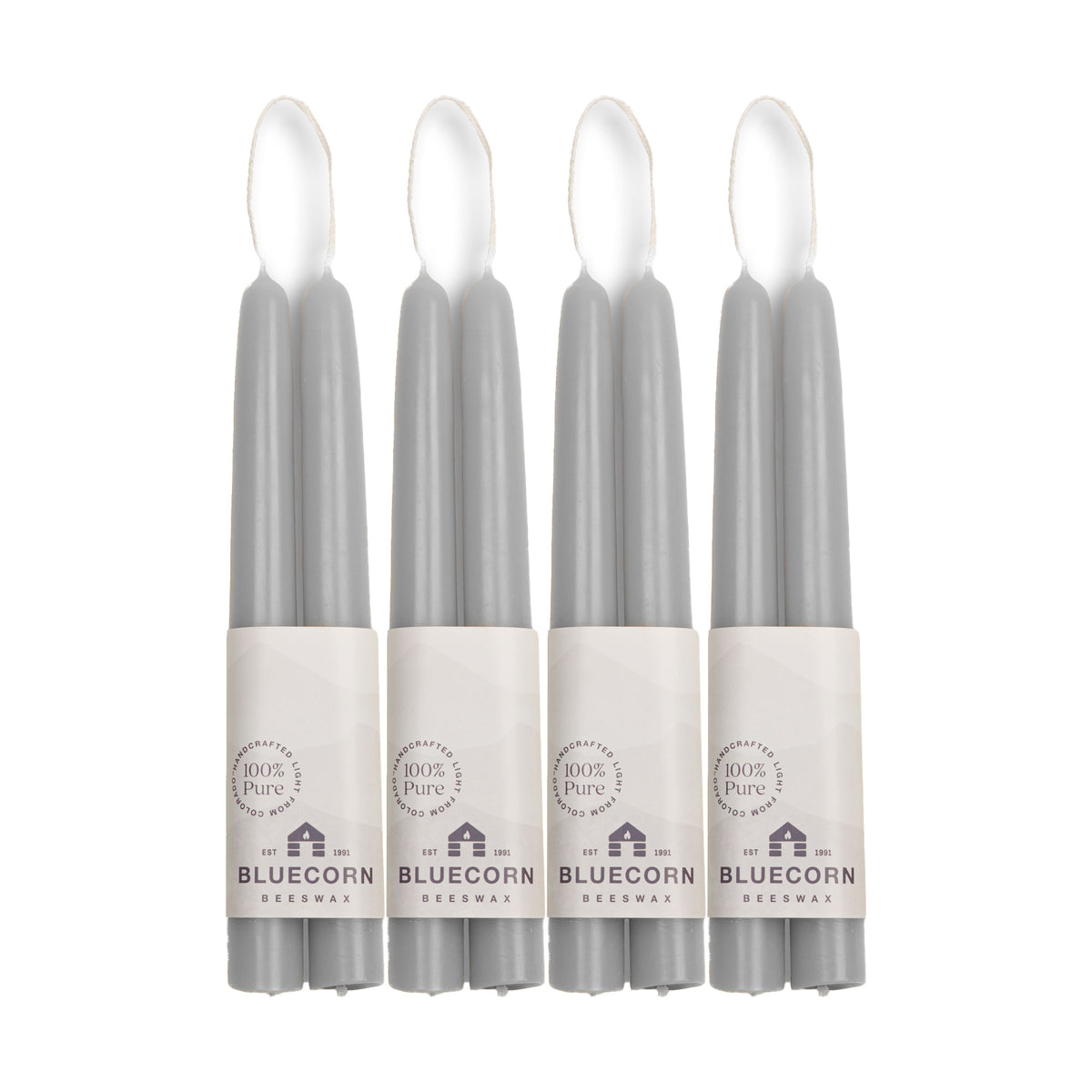 Clearance Candles - 4-Pair 8" Gray Hand-Dipped beeswax tapers with white background