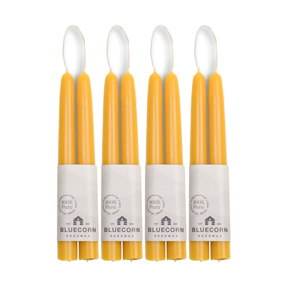 Clearance Candles - 4-Pair 8" Raw Hand-Dipped beeswax tapers with white background