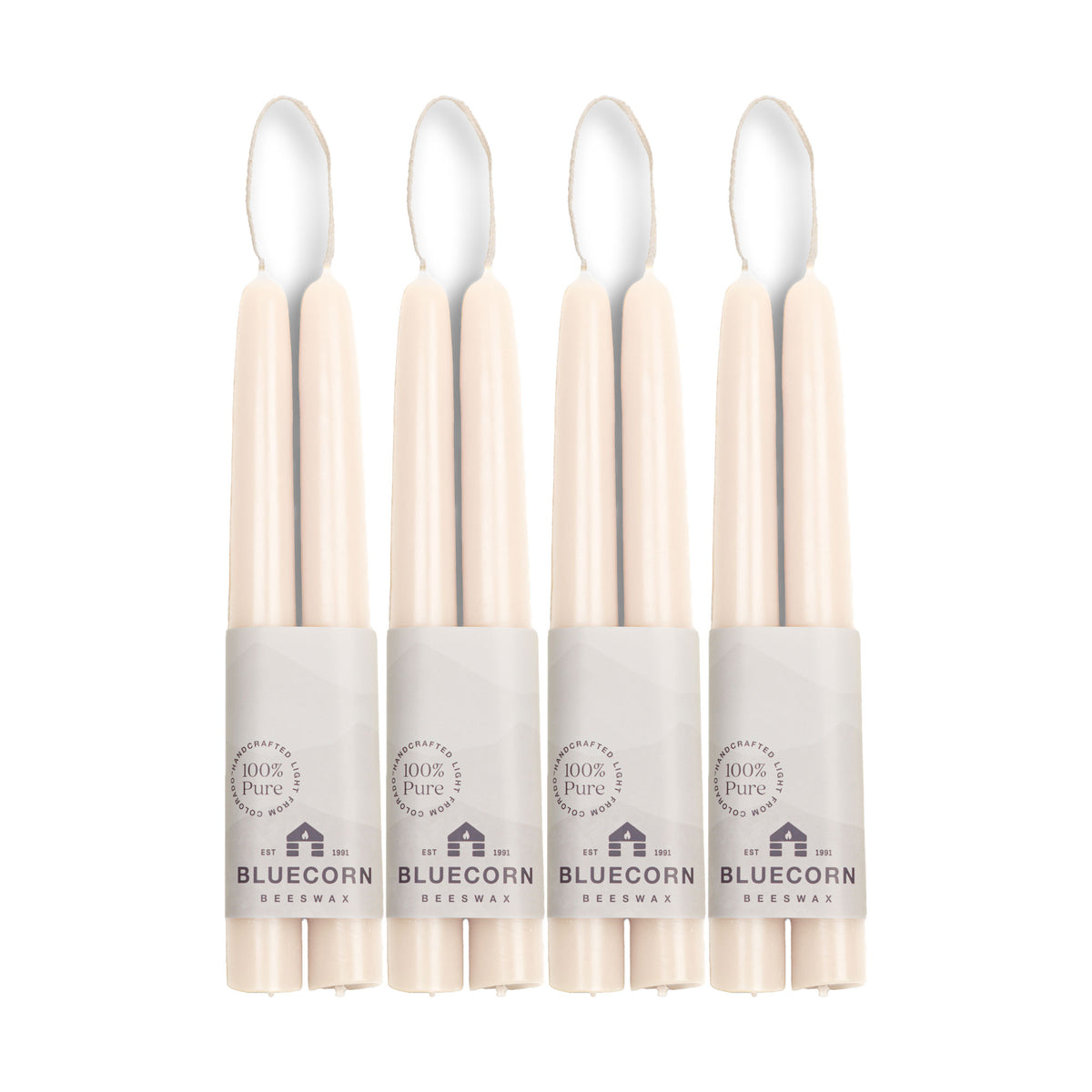 Clearance Candles - 4-Pair 8" Ivory White Hand-Dipped beeswax tapers with white background