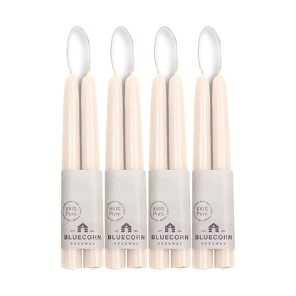 Clearance Candles - 4-Pair 8" Ivory White Hand-Dipped beeswax tapers with white background