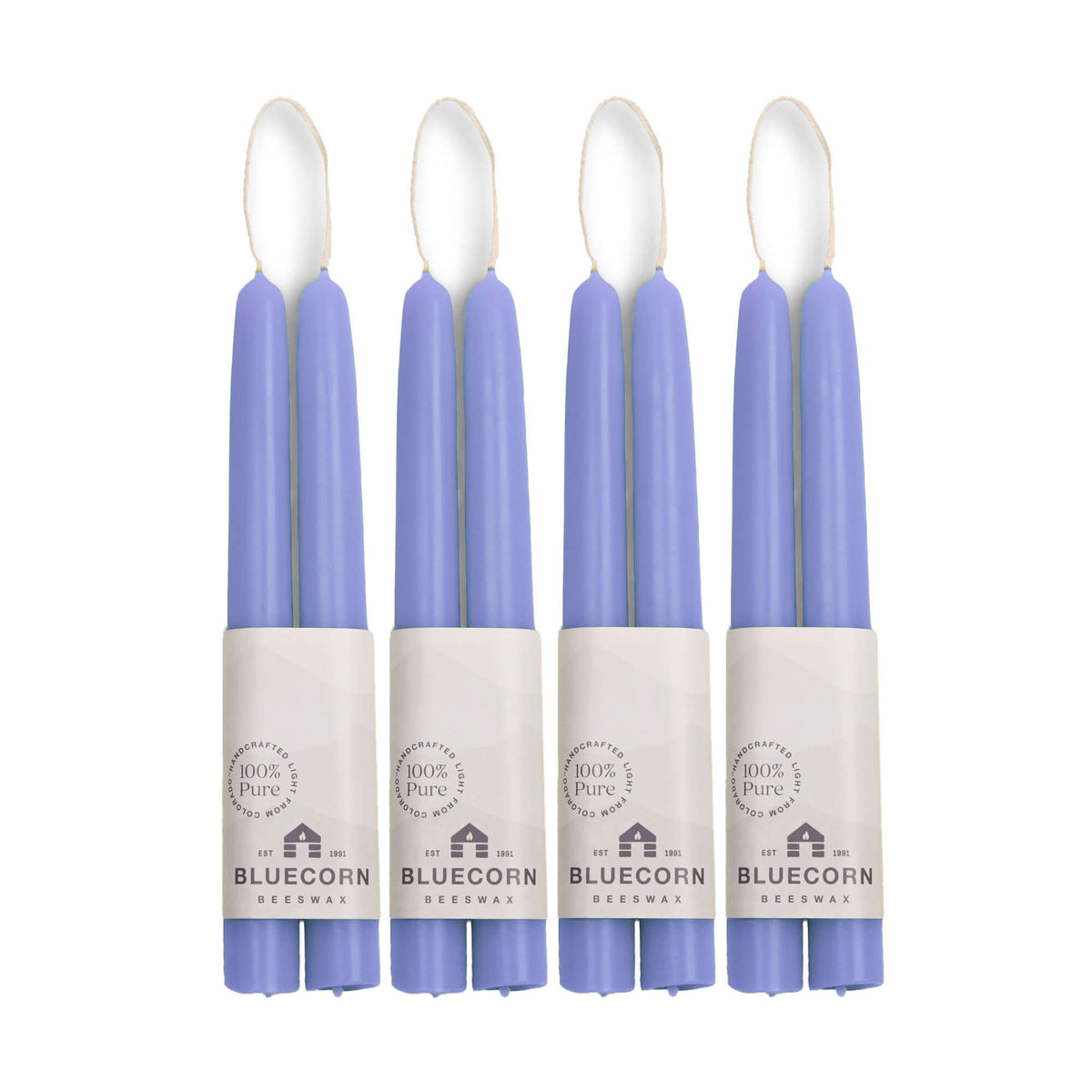 Clearance Candles - 4-Pair light purple Hand-Dipped beeswax tapers with white background