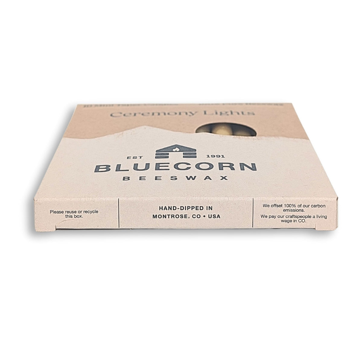 Bluecorn Beeswax Ceremony & Vigil Candles in kraft box with white background