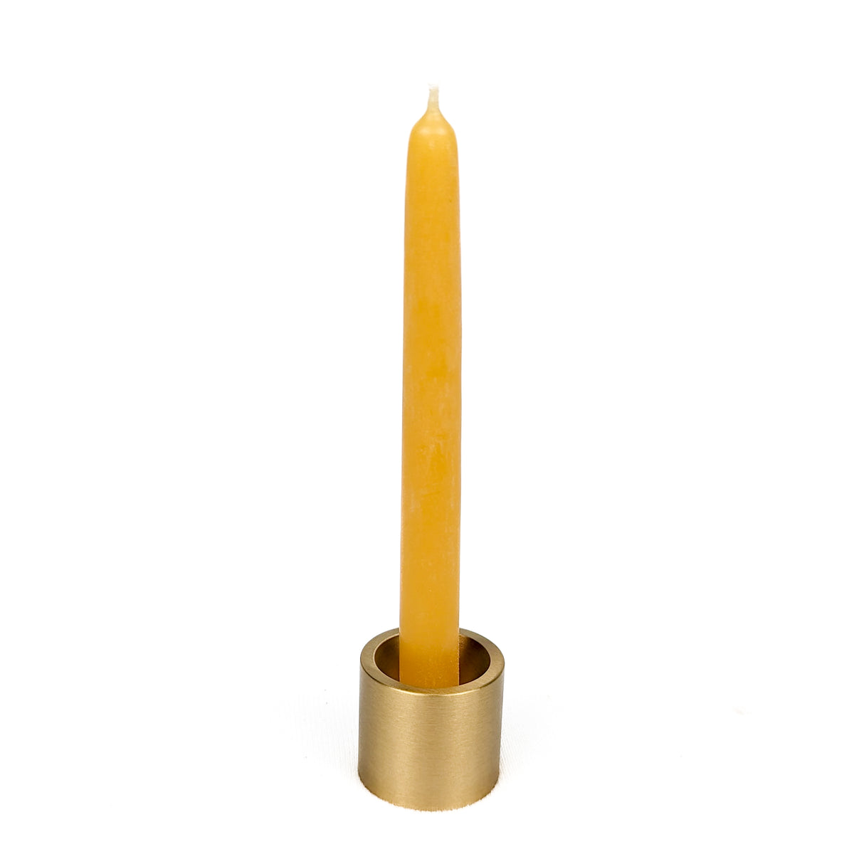 Bluecorn Beeswax Pure Beeswax Ceremony & Vigil Candle in brass holder with white background