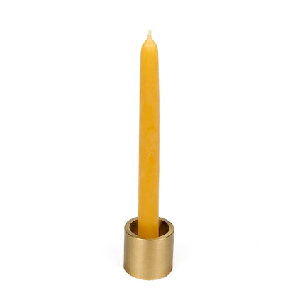 Bluecorn Beeswax Pure Beeswax Ceremony & Vigil Candle in brass holder with white background