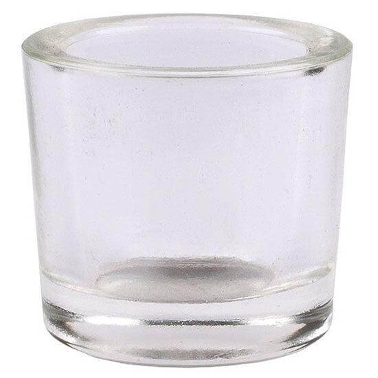 Clear glass votive candle holder made of 50% recycled glass