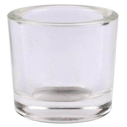 Clear glass votive candle holder made of 50% recycled glass