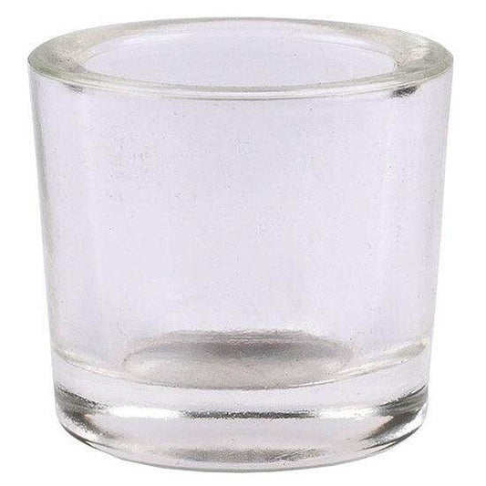 Clear glass votive candle holder made of 50% recycled glass