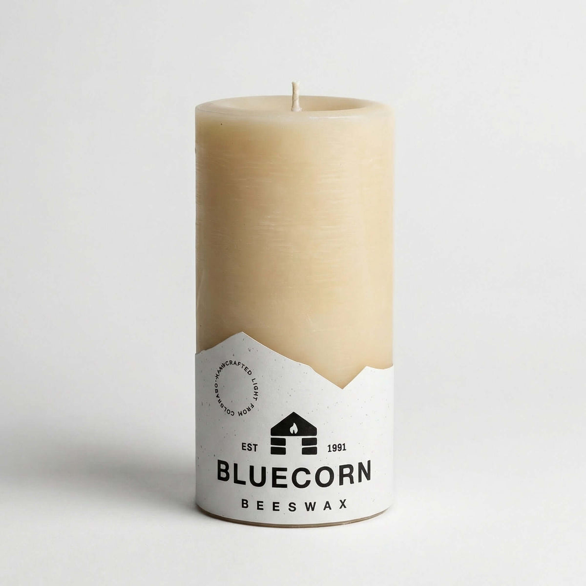 Bluecorn Beeswax 100% Pure Beeswax 3" x 6" Ivory Pillar Candle. Burn Time: 90 hours. Made with 100% Pure Beeswax, is white in color. Made with 100% pure cotton wick, no lead and paraffin free. Clean burning and non-toxic. Features Bluecorn Beeswax label p