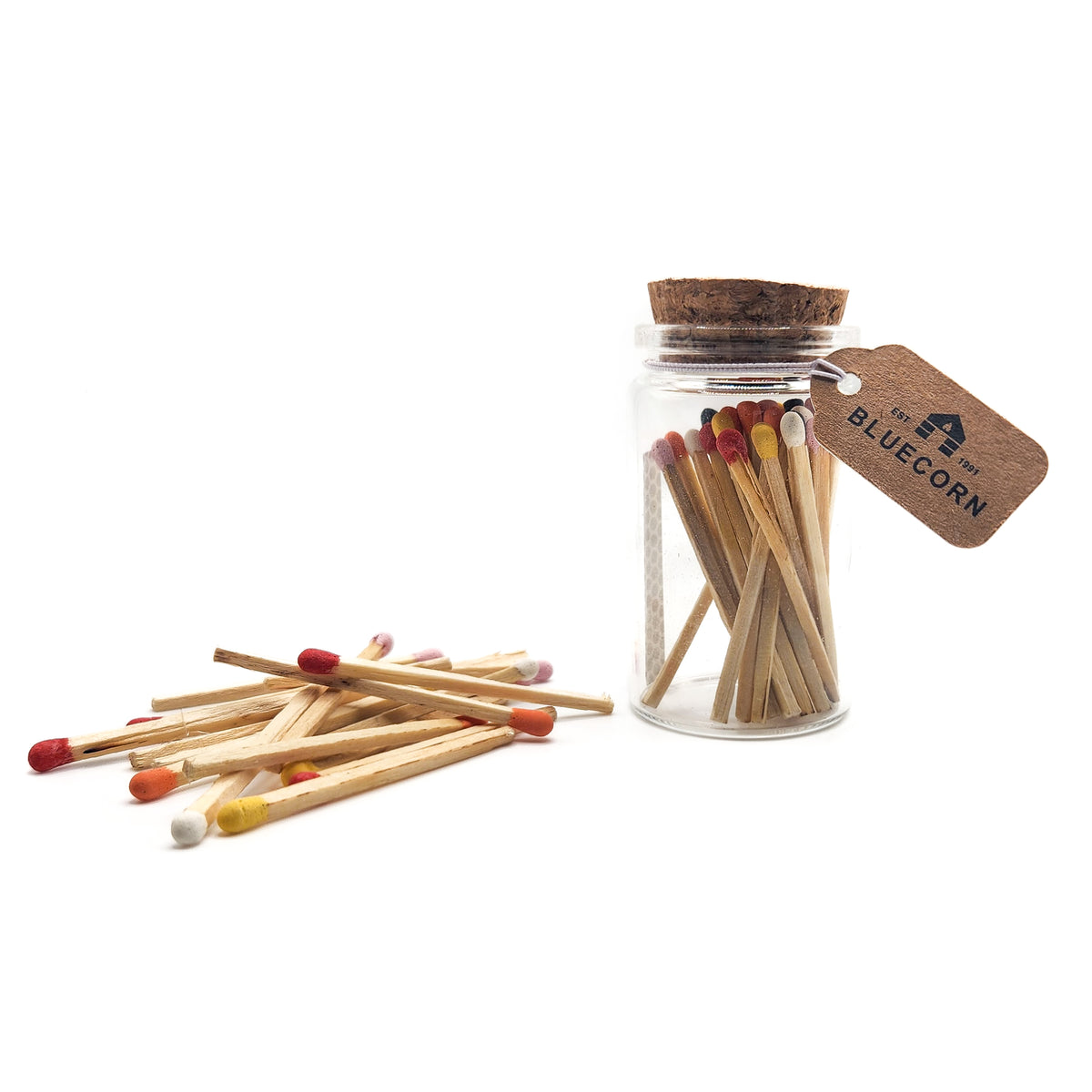 assorted rainbow matches in jar bluecorn candles