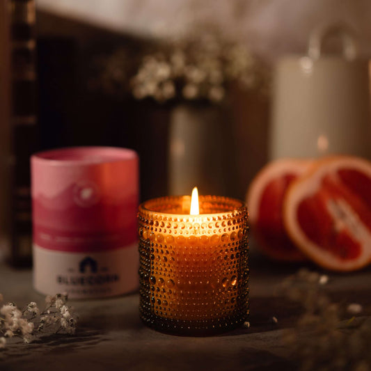 paloma grapefruit scented candle bluecorn aromatica handmade coconut wax in recycled refillable glass candle holder