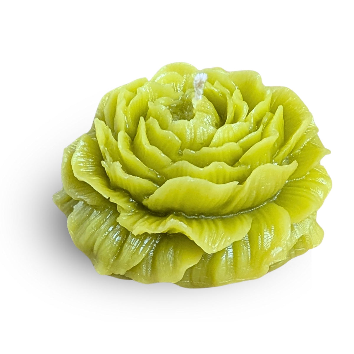 Pistachio peony shaped candle