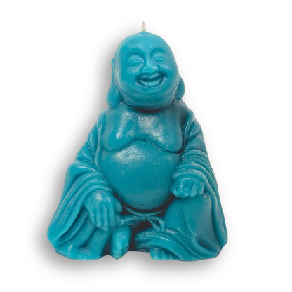 Teal Buddha Candle with White Background