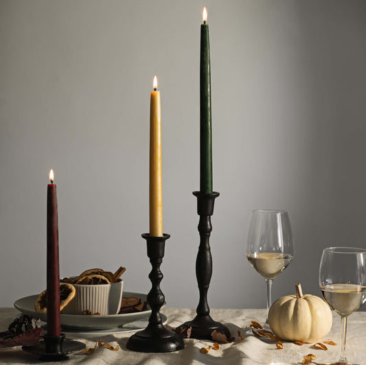 beeswax candles tapers in green yellow and red candles