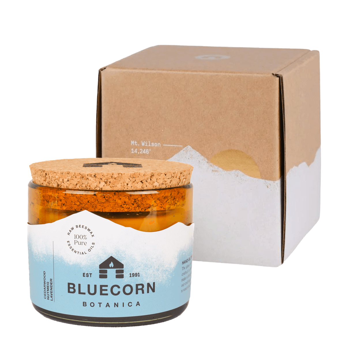 bluecorn beeswax candle scented with essential oils in a gift box