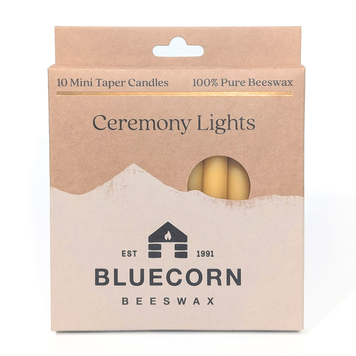 Bluecorn Beeswax Ceremony & Vigil Candles in kraft box with white background