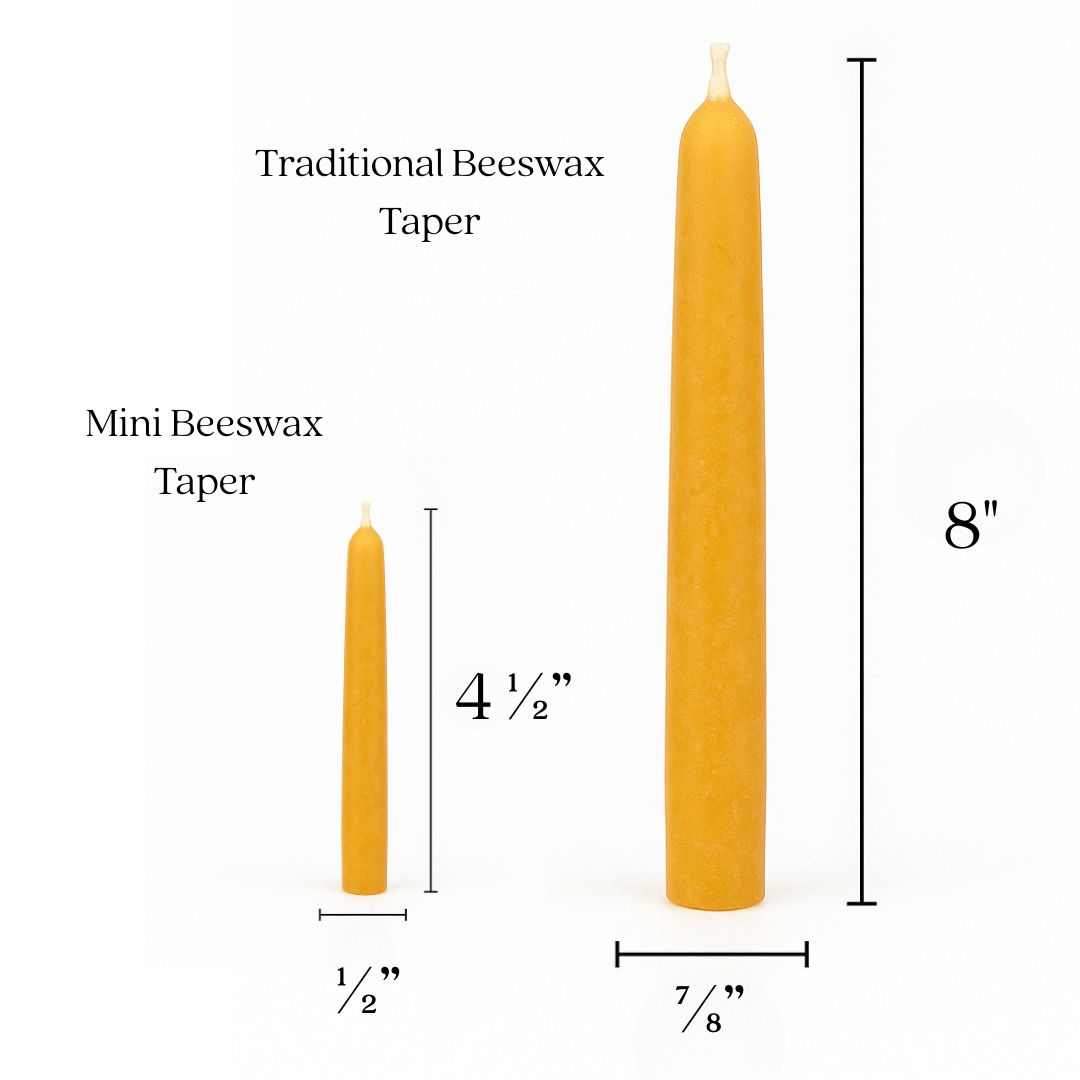Bluecorn Beeswax Ceremony & Vigil Candle height (4.5") & width (.5") comparison to traditional taper candle 