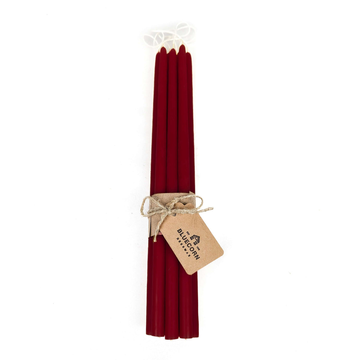 Bundle of burgundy thin beeswax taper candles
