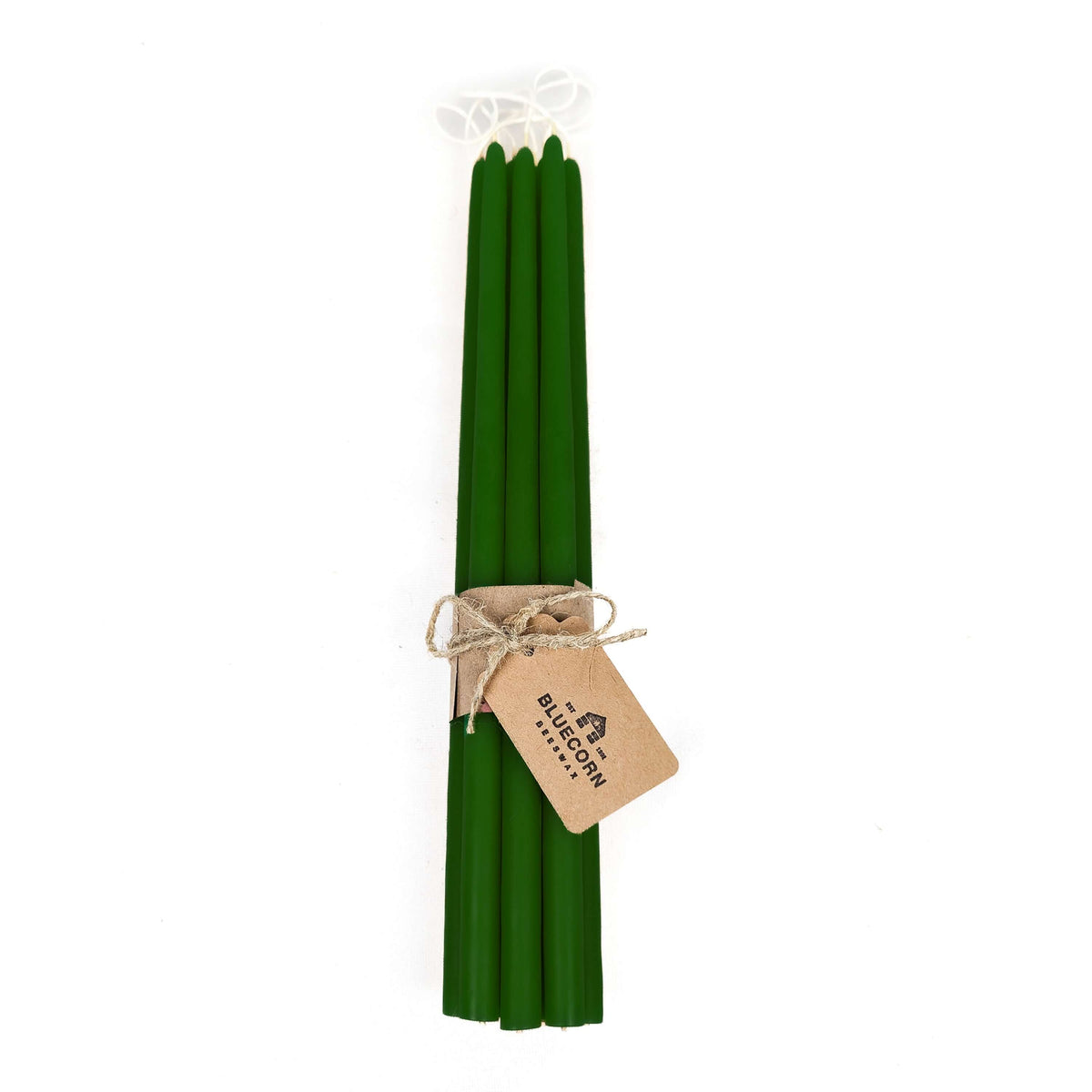 Bundle of moss green thin beeswax taper candles