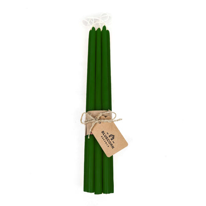 Bundle of moss green thin beeswax taper candles