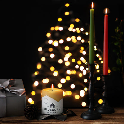 Classic Red & Moss Christmas Taper Candle Bundle - 100% Pure Beeswax - Bluecorn Candles