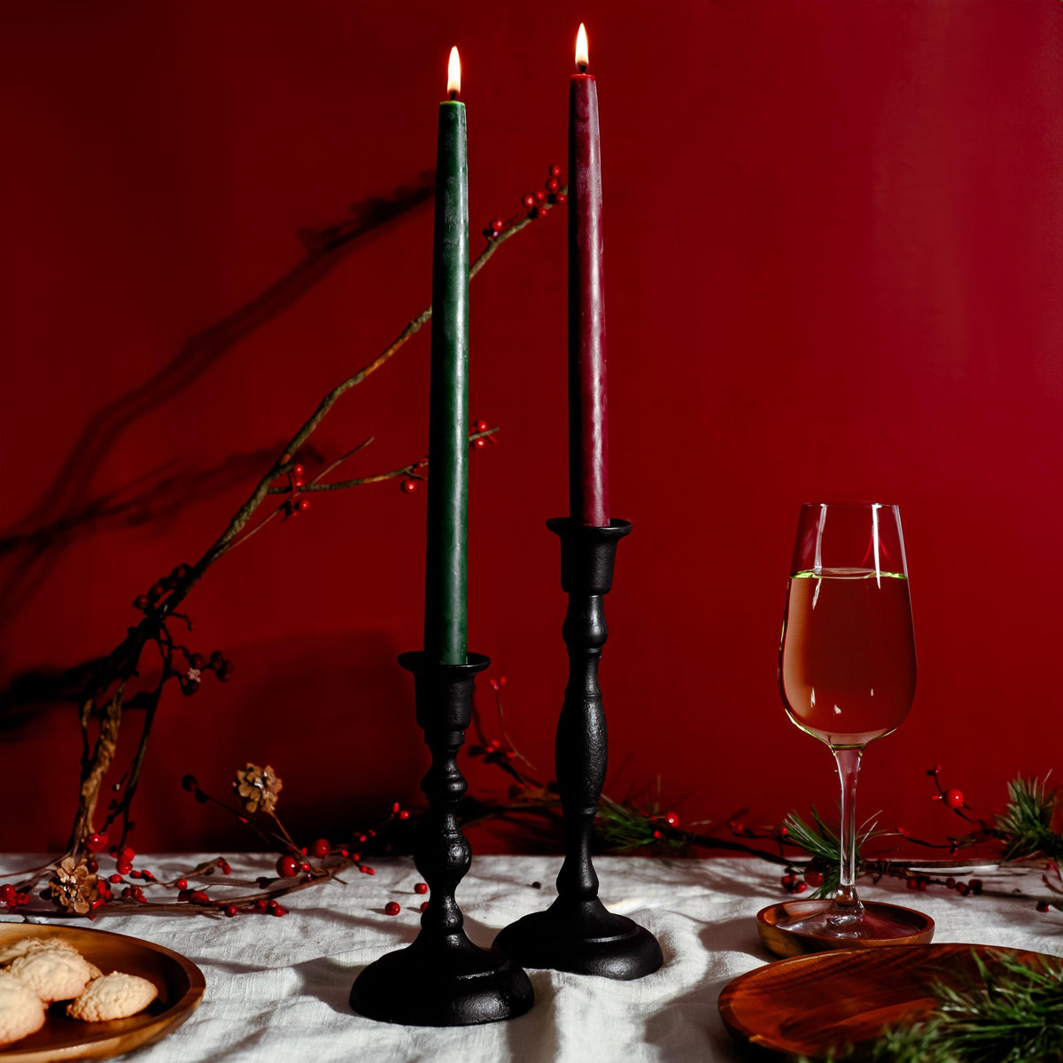 Classic Red & Moss Christmas Taper Candle Bundle - 100% Pure Beeswax - Bluecorn Candles