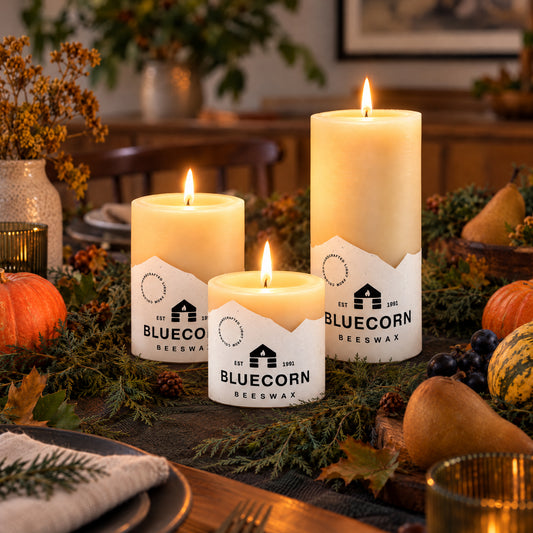 The Ivory Trio – Unscented Beeswax Pillar Candle Set of 3