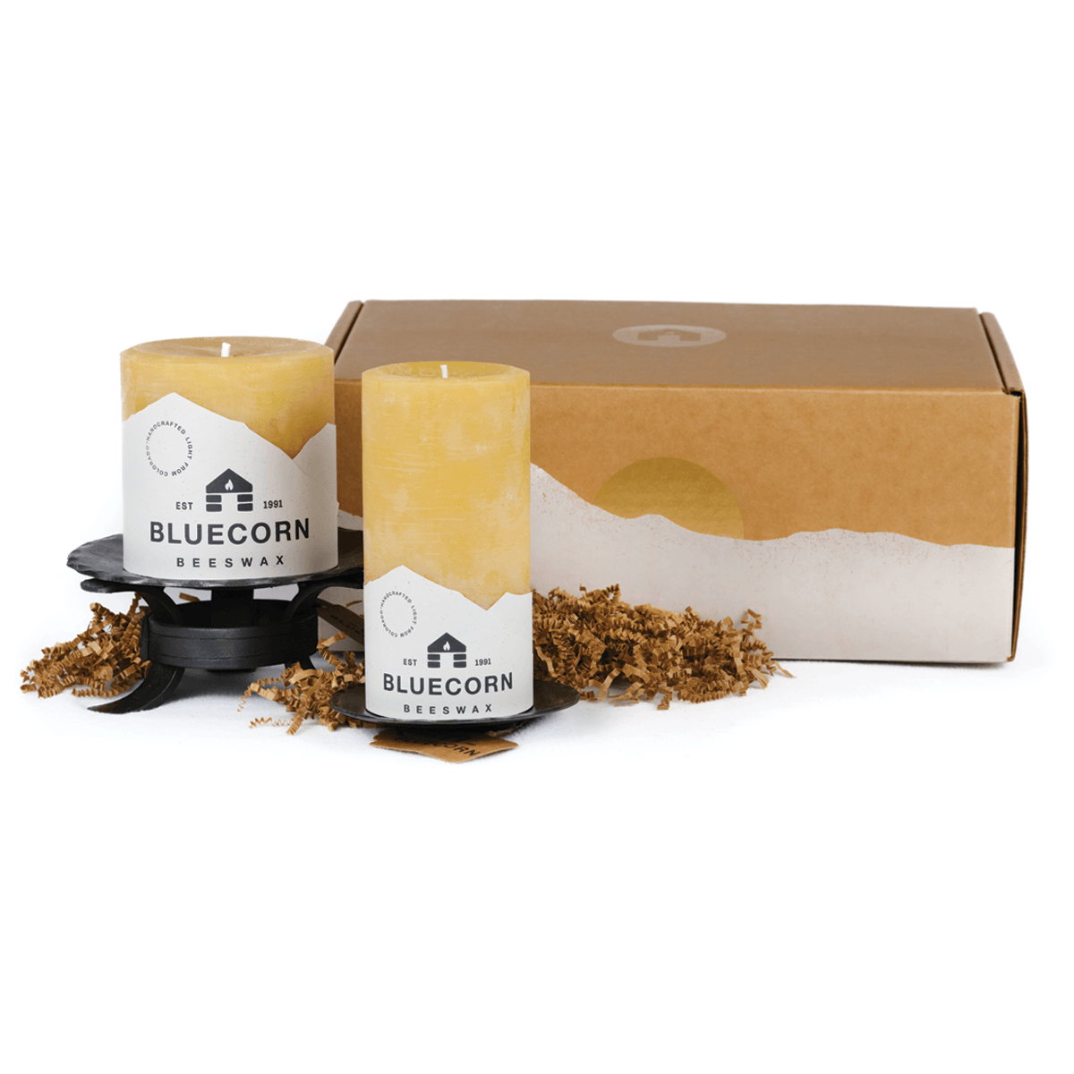 Handmade Bluecorn Beeswax candle and holder gift set. Idea christmas gift, wedding present or corporate gift.  beeswax candle gift set	