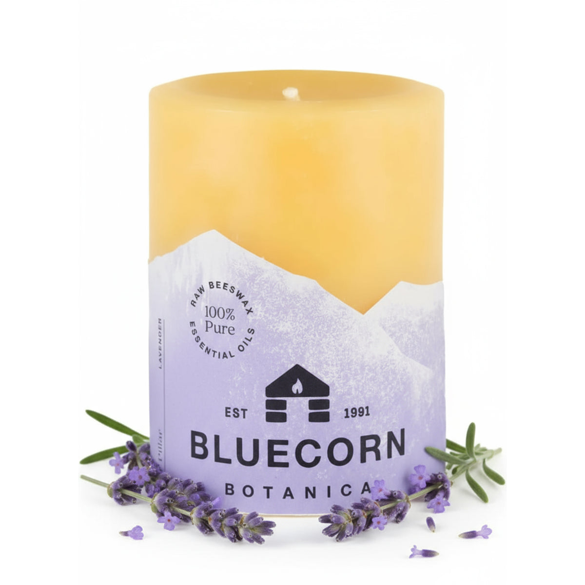 lavender scented pillar candle made with beeswax