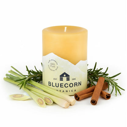 Lemongrass, Cassia & Rosemary scented pillar candle made with beeswax
