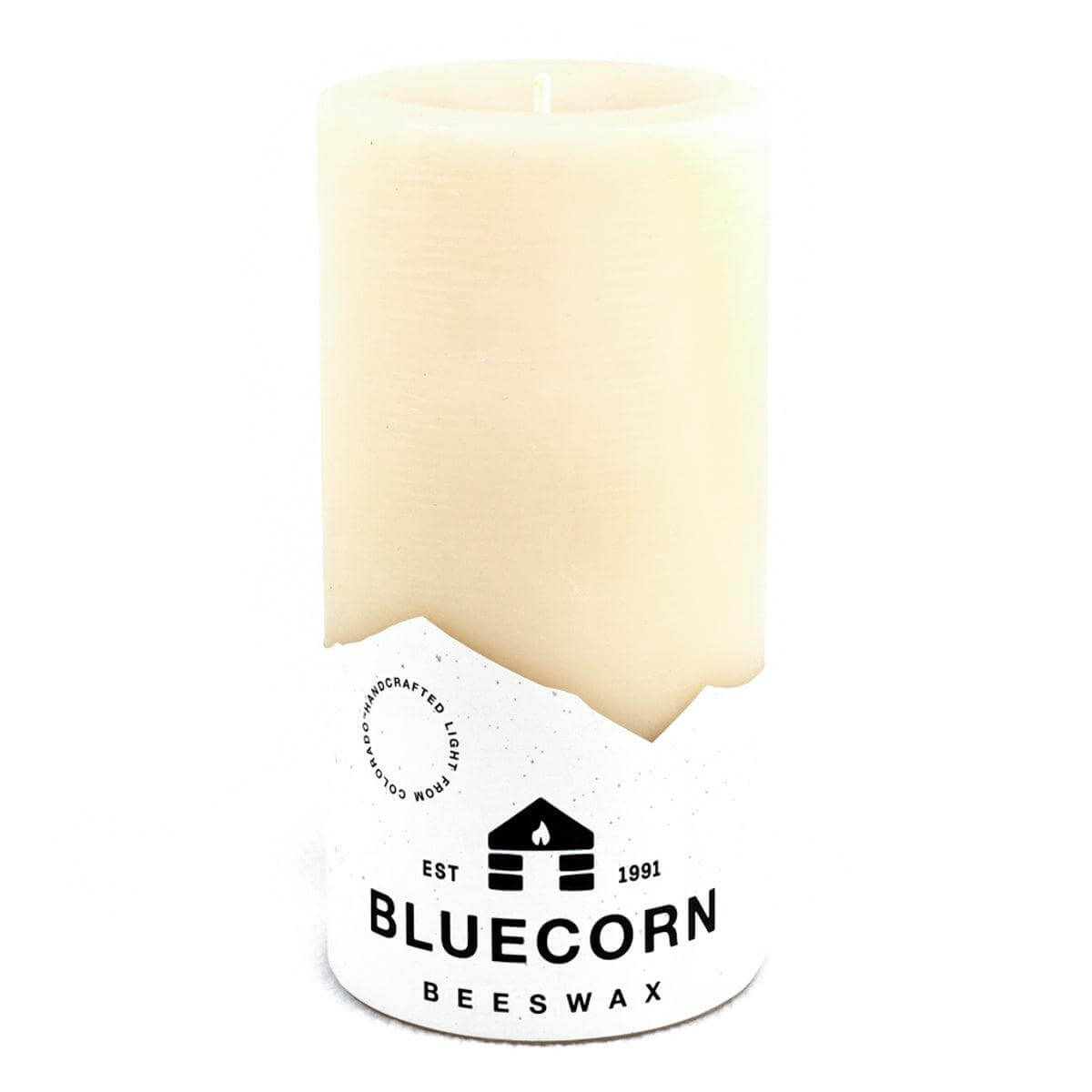 Bluecorn Beeswax 100% Pure Beeswax 3" x 6" Ivory Pillar Candle. Burn Time: 90 hours. Made with 100% Pure Beeswax, is white in color. Made with 100% pure cotton wick, no lead and paraffin free. Clean burning and non-toxic. Features Bluecorn Beeswax label p