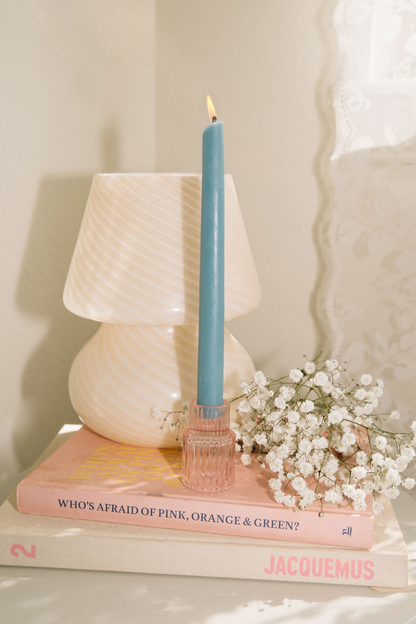 light blue beeswax taper candles from bluecorn beeswax