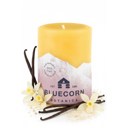 Vanilla scented pillar candle made from beeswax
